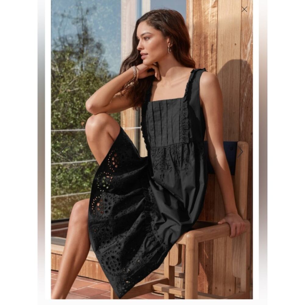 Johnny Was Jesminda Black Eyelet Midi Dress NWT